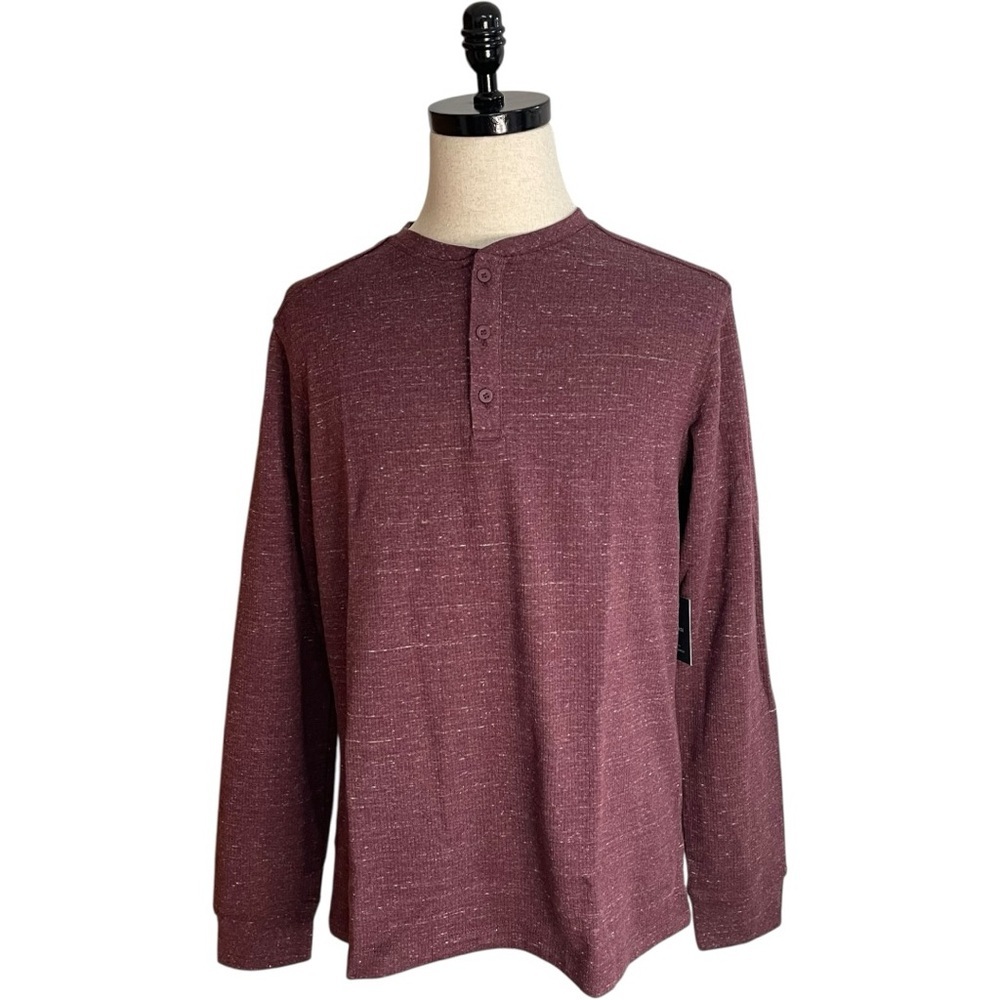 01.Algo Men’s Thermal Henley T-Shirt Red Burgundy